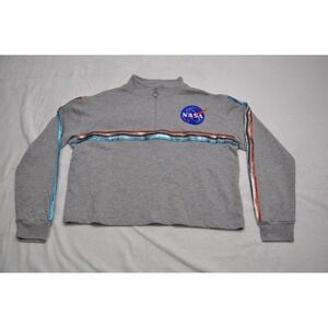 Freeze NASA Pullover Womens Large Gray Half Zip Metallic Stripe Logo Space Shirt